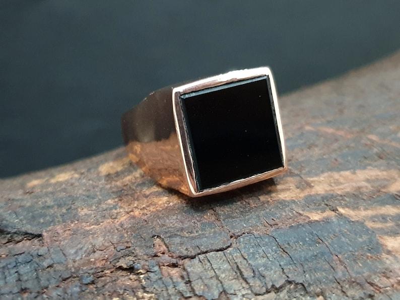 925 Silver Ring, Black Onyx Square Gemstone Ring, Mens Silver Ring, Birthday Gift, Statement Jewelry, Engagement Gift, Wedding Ring
