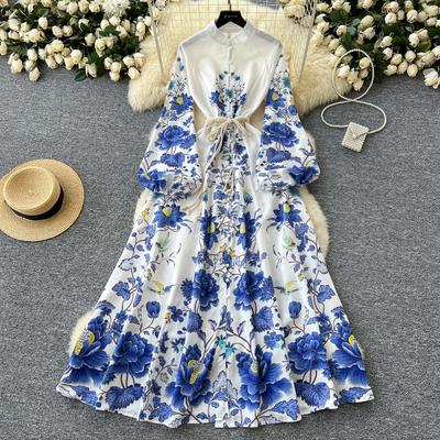 Весна-лето Женский однобортный халат с принтом Длинные макси Большие свободные пляжные платья для отдыха с поясом