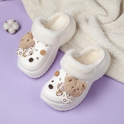 Зимние тапочки на платформе из бархата, женские модные повседневные белые меховые женские сабо, теплые плюшевые тапочки для женщин