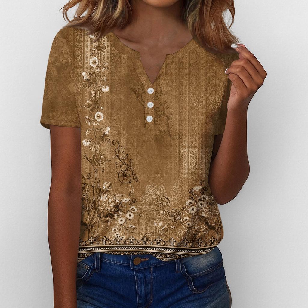 Летние топы для женщин Блузки на пуговицах для женщин Нарядные повседневные футболки с V-образным вырезом