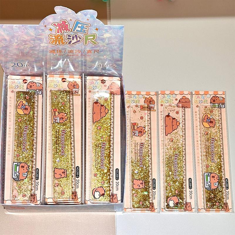Cartoon Lovely Capybara Flowing Sand Ruler Cute  Straightedge Portable Measuring Tools School Office Supplies Gifts