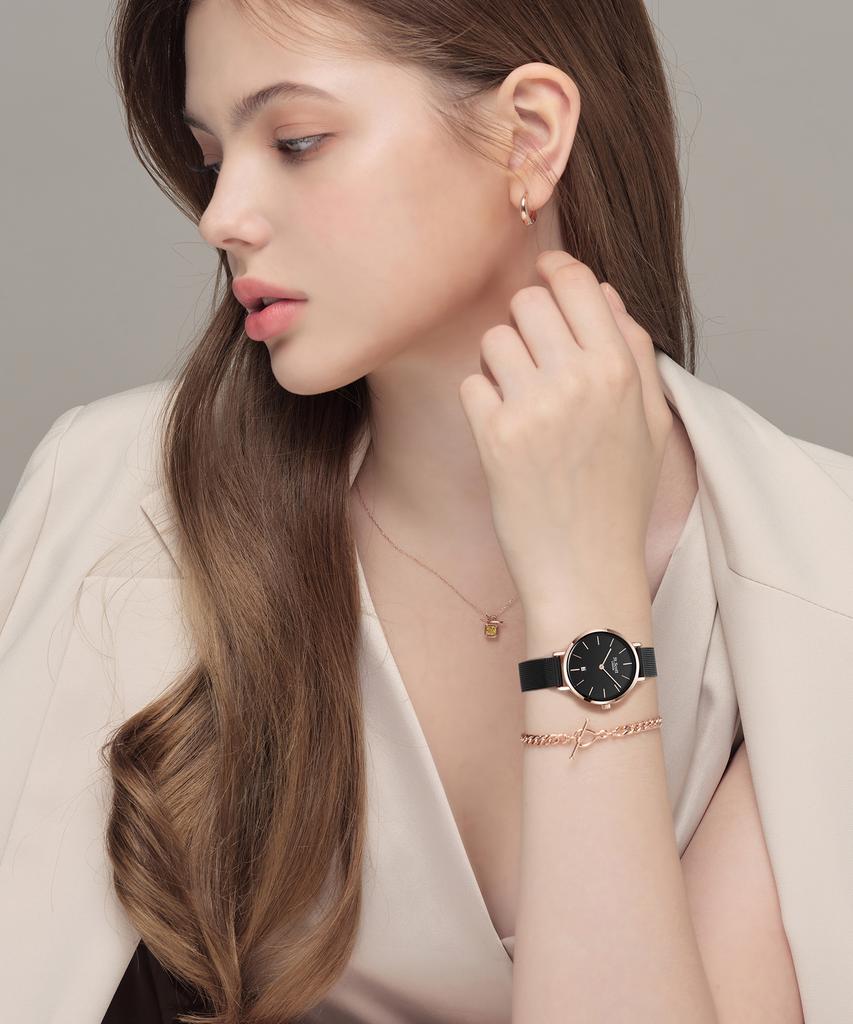 Seinteuseukoteuleondeon Nova Date Мужские/Женские Сетчатые Часы - Черный / St5503-Rbb