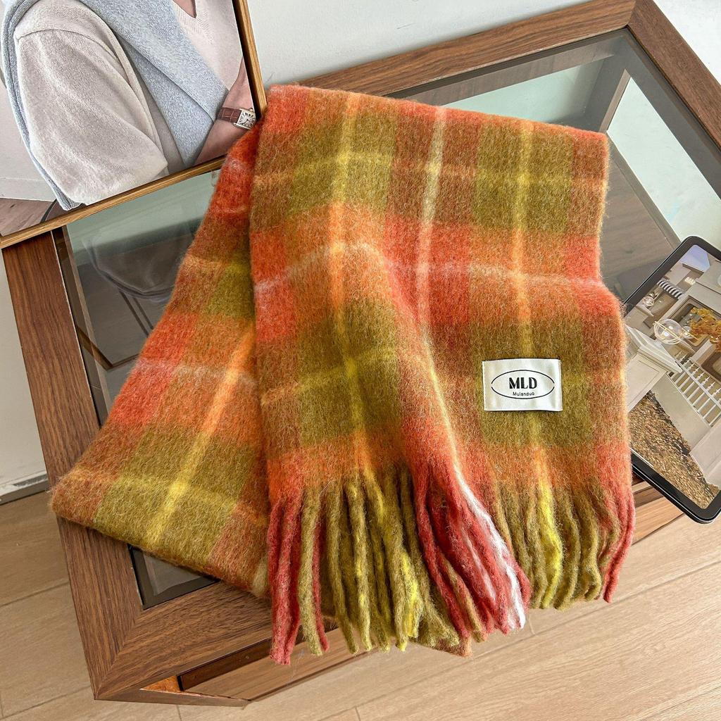 High-End Vivienne Westwood Wool Cashmere Plaid Snood Scarf for Women