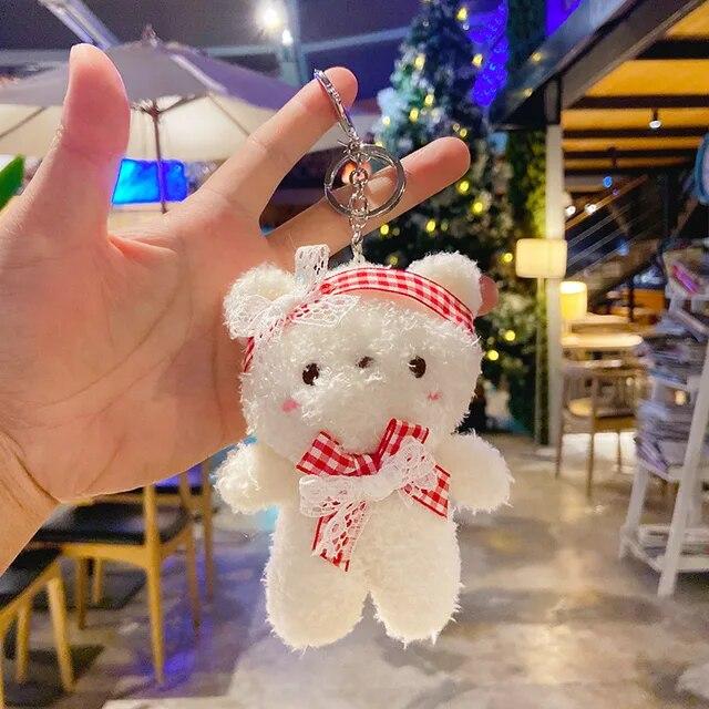 Мультяшный плюшевый брелок с изображением медведя и кролика, милый автомобильный брелок для ключей, сумки, подвеска для багажа