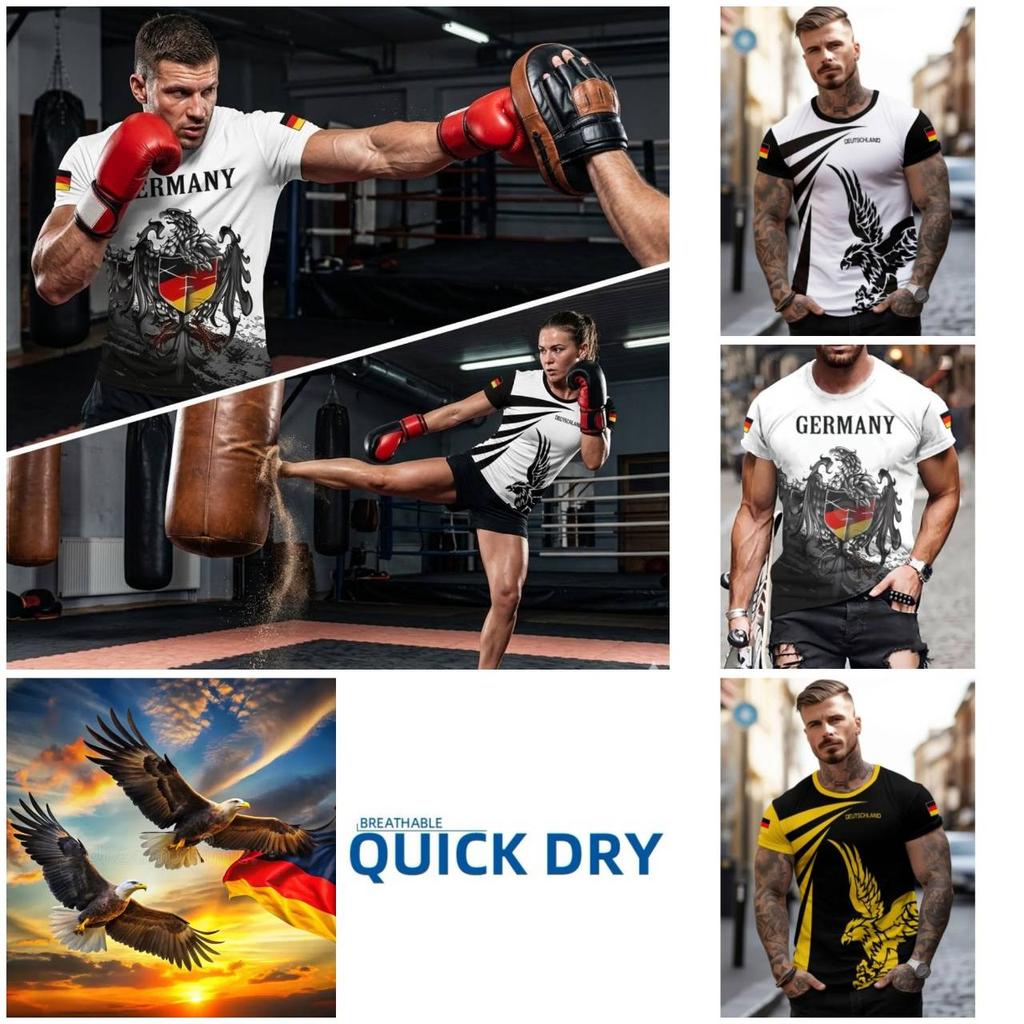 Retro Vintage Deutschland Germany Eagle T Shirt 3D Print Muay Thai MMA Kick Boxing National Flag Unisex Men Women Quick Dry Short Sleeve Streetwear
