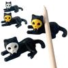 1Pc/2Pcs Cat Statue Pen Holder Mini Cat Laying Figurine Pen Stand Novelty Skull Face Black Cat Ornament for Home Office Desk Decor