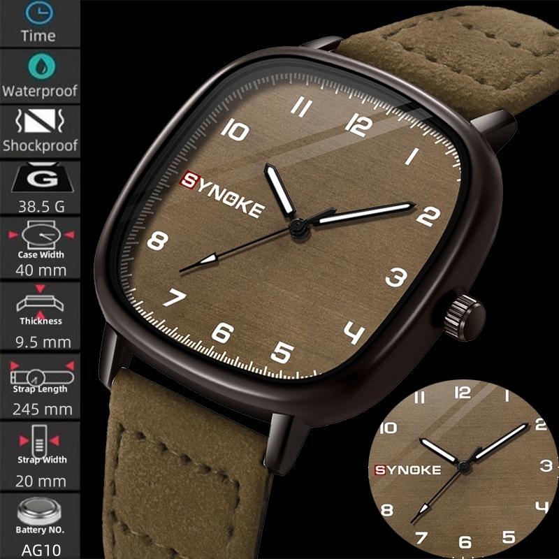 Synoke Original Brand Simple Men's Quartz Watches Fashion Leather Strap 30M Waterproof Analog Display Casual Time