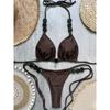 2025 Sexy Bead Bikini Swimwear Women Halter Bikini Swimsuit Beach Halter V Neck Bikini Set Beachwear Summer Bathing Suit
