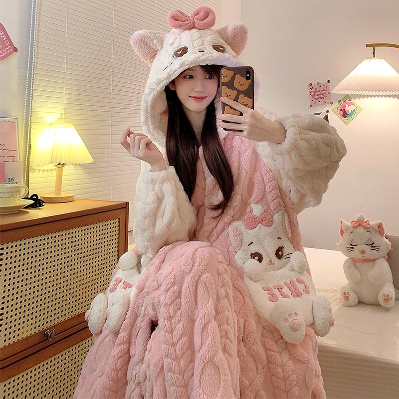 Женская зимняя ночная рубашка из бархата и кораллового флиса размера плюс - симпатичная домашняя одежда из плотной фланели