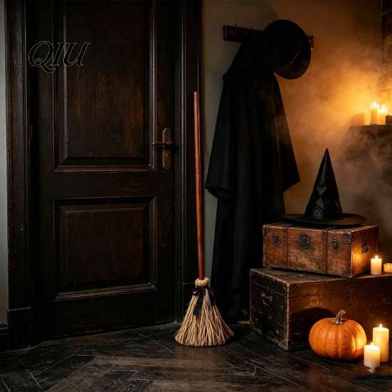 Movie Style Witch Broomstick Electric Broom Toy, with Touch Activated Swinging Prop, Retro Outdoor Yard Halloween Ornament Straw Broom, for
