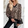 YYFS Women's Fashion Casual Spring Fall Houndstooth Print Long Sleeve V-Neck Blouses & Shirts