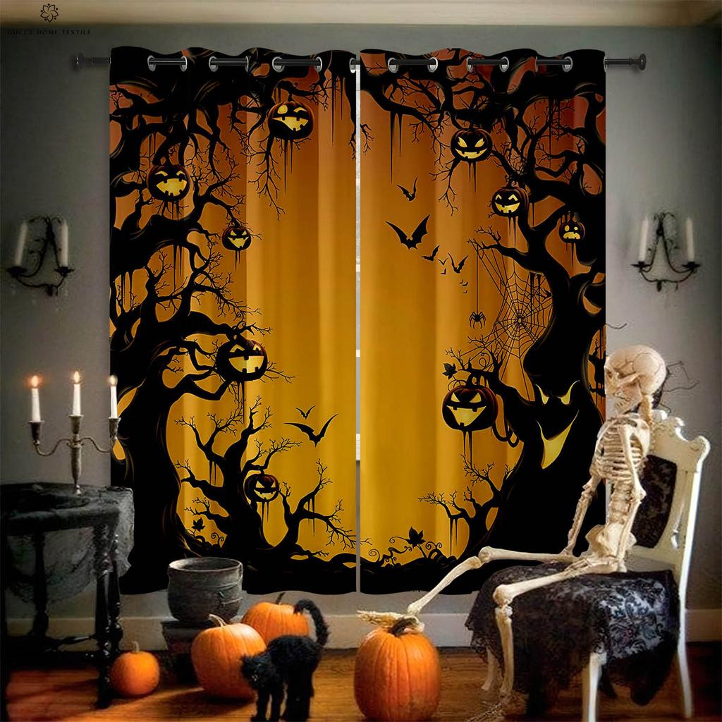 Карточные Хэллоуинские Занавески для Окон, Ужасный Узор с Тыквой и Призраком, Спальня, Ресторан, Вечеринка, 2 шт.