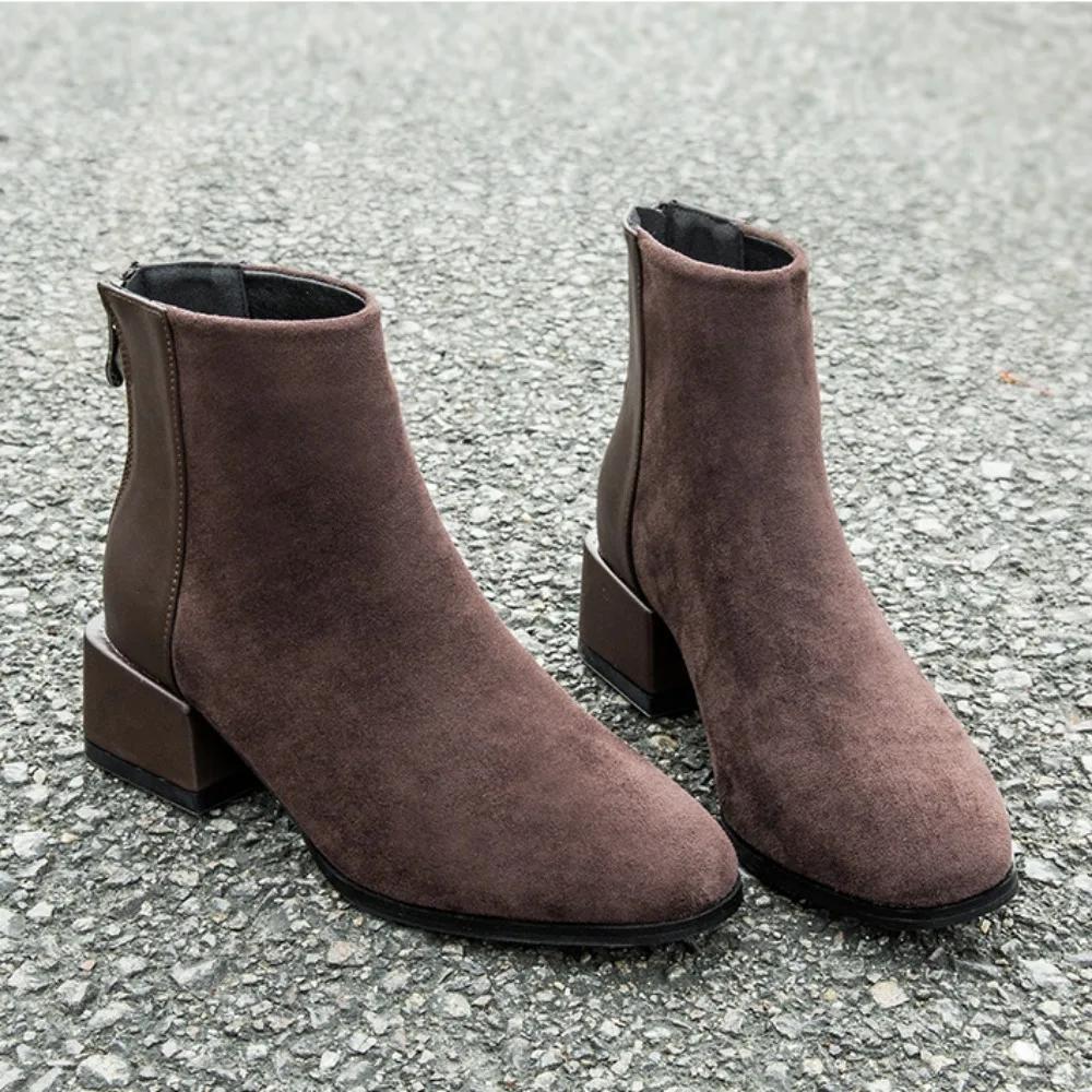 Brown Ankle Boots Women's Retro Womens Shoes 2024 Winter New Chelsea Boots Thick Heel Plush Womens Boots Brown Platform Shoes