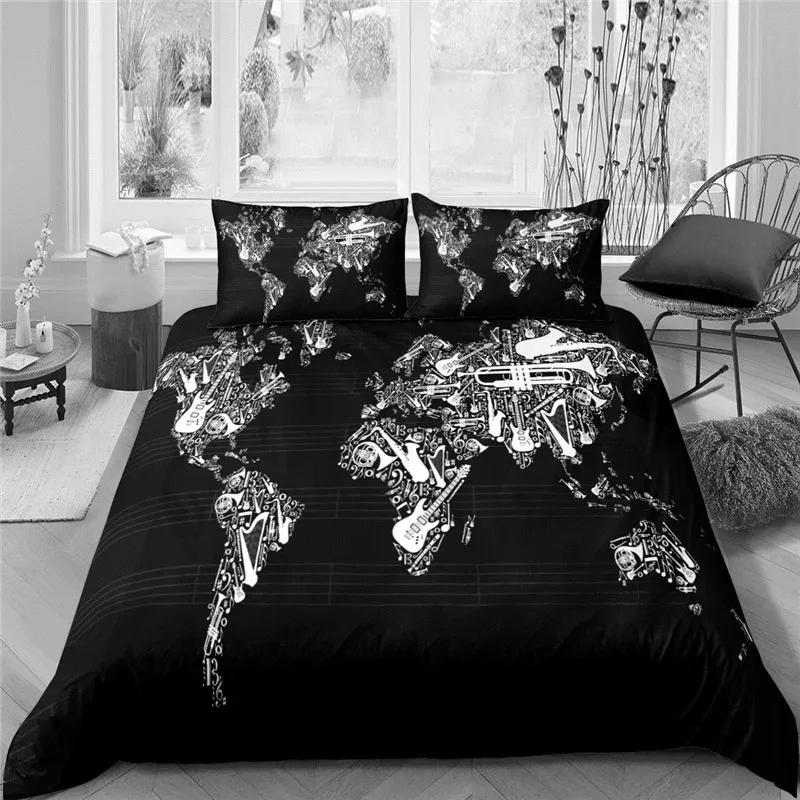 3d Music Notes Guitar Duvet Cover Set for Teens Adults Bedroom Decor Music Bedding Sets Fashion Hip Hop Comforter Cover