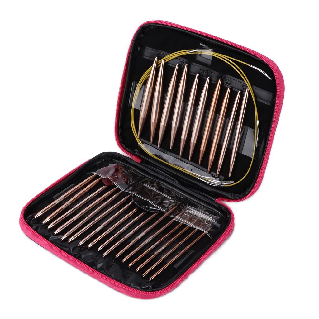 26pcs Circular Needle Interchangeable Rose Gold Color Weaving Crochet with Storage Case for Knitting