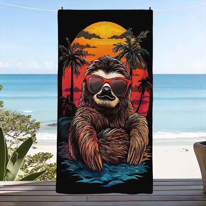 Funny Sloth Tropical Sunset Beach Towel Pool Fabric Summer Vacation Nap Aesthetic Jungle Vibes Cute Hawaii Gift