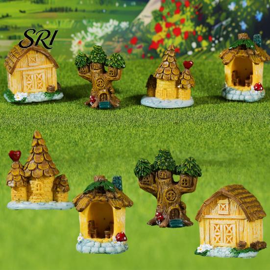 Desktop Miniature Scenes Micro Landscape Ornaments Resin Fairy Garden Accessories Small Wooden Tree House Models Houses for Plants Fish Tank Decor DIY