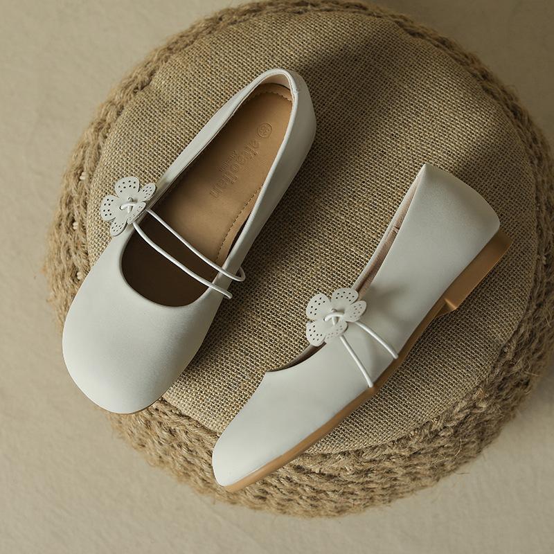 Yuexinwang Leather Flat for Huizhou Women's Shoes Grape Mother Same Flat Shoes Children Round Head Versatile Soft Sole Doudou Shoes