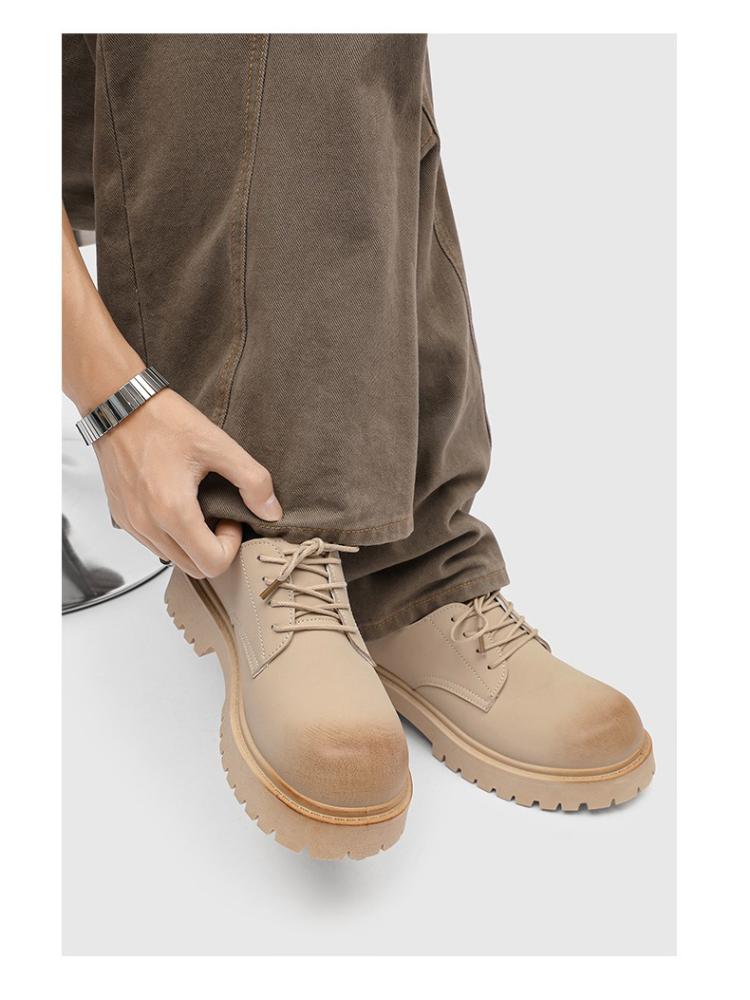 Модная мужская обувь 2025 Дерби Ботинки с низким верхом Винтажная рабочая одежда Массивная подошва Удобная повседневная кожаная обувь на танкетке Мужская кожаная обувь