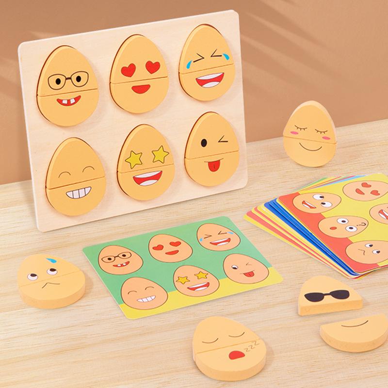 Wooden Children'S Early Education Fun Expression Egg Matching Game Children'S Concentration Training Interactive Educational Toys