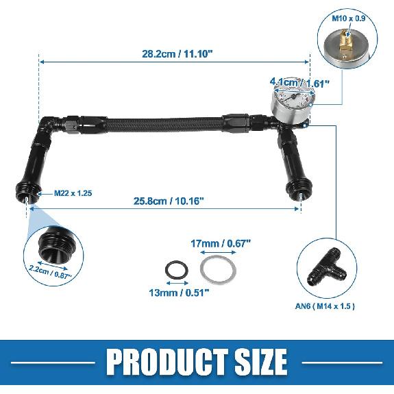 4150 Braided Fuel Line with Pressure Gauge AN6 Dual Feed Carb Fuel Line for 4150 Based Carburetor Aluminum Black