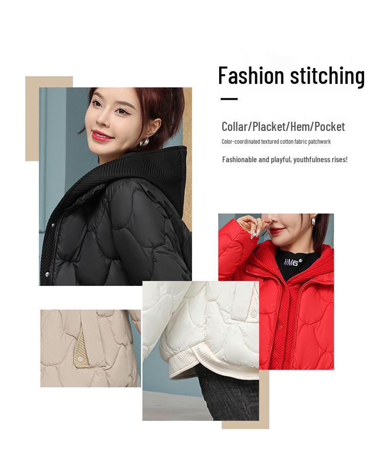 Женская зимняя пуховая хлопковая куртка: Имитация двухслойного стиля, Маленький, Короткий, Свободный крой, В корейском стиле, Дизайн пальто-булочки