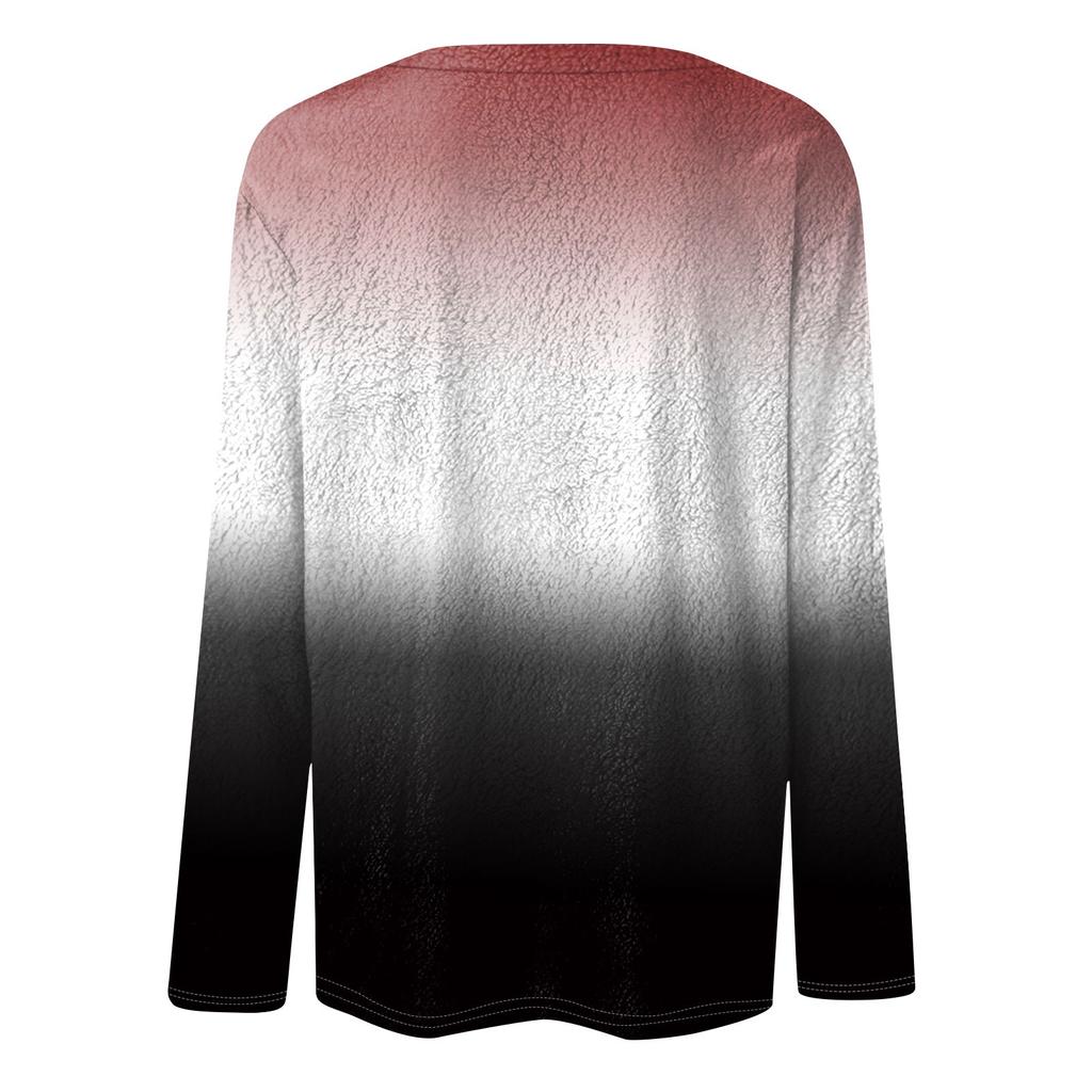 Женская модная повседневная футболка с длинными рукавами и круглым вырезом с градиентным цветом