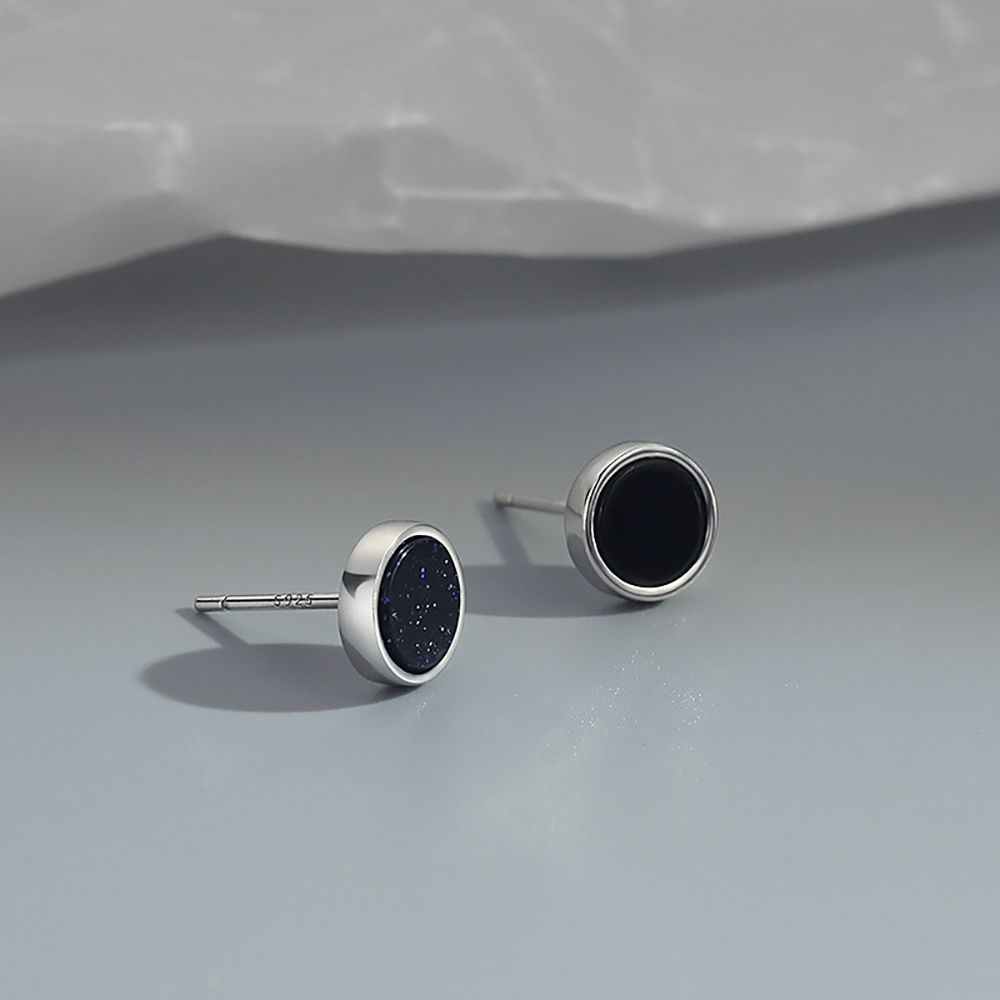 Stone Punk Zinc Zinc Alloy Korean Style Earrings Black Agate Stud Earring Fashion Jewelry Earrings for Men