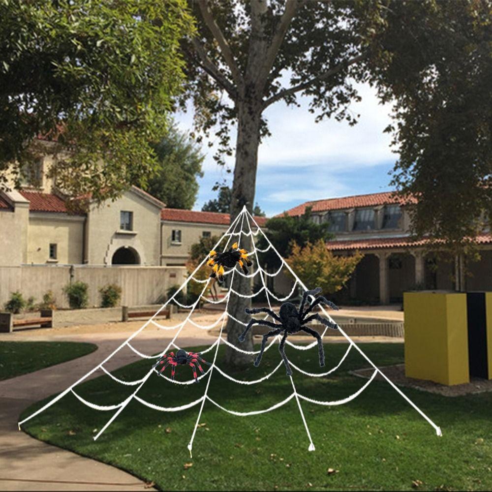 5M/7M Halloween Triangle Spider Web Black/White Simulation Design Giant Spider Web Decorative Realistic Plush Spider Web