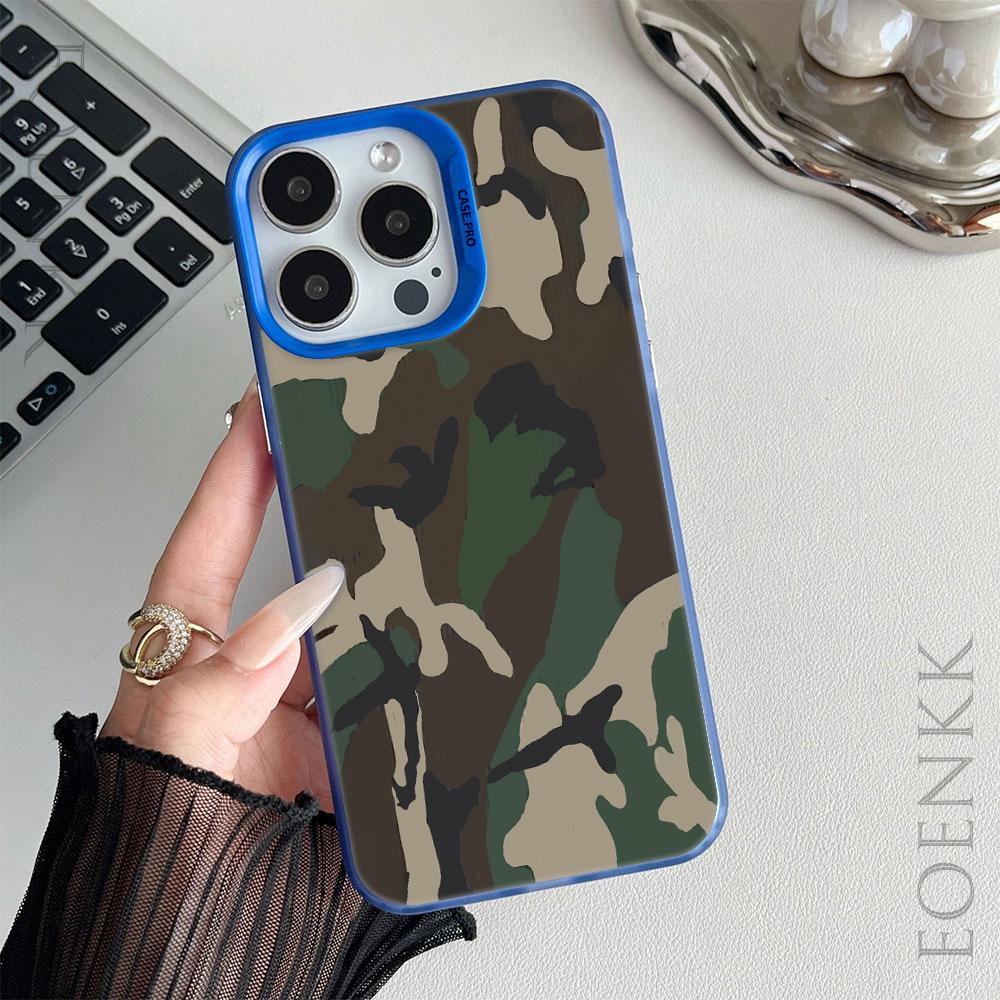 Чехол для телефона с камуфляжным принтом для iPhone 13 14 11 12 15 16 Pro Max Plus X XR XS Mini Цветной Серебристый Защитный IMD Жесткий Чехол