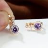 Милые фиолетовые серьги-кольца с кристаллами, розовое золото, маленькие серьги, аквамариновый циркон, круглые серьги из камня для женщин, свадебные украшения