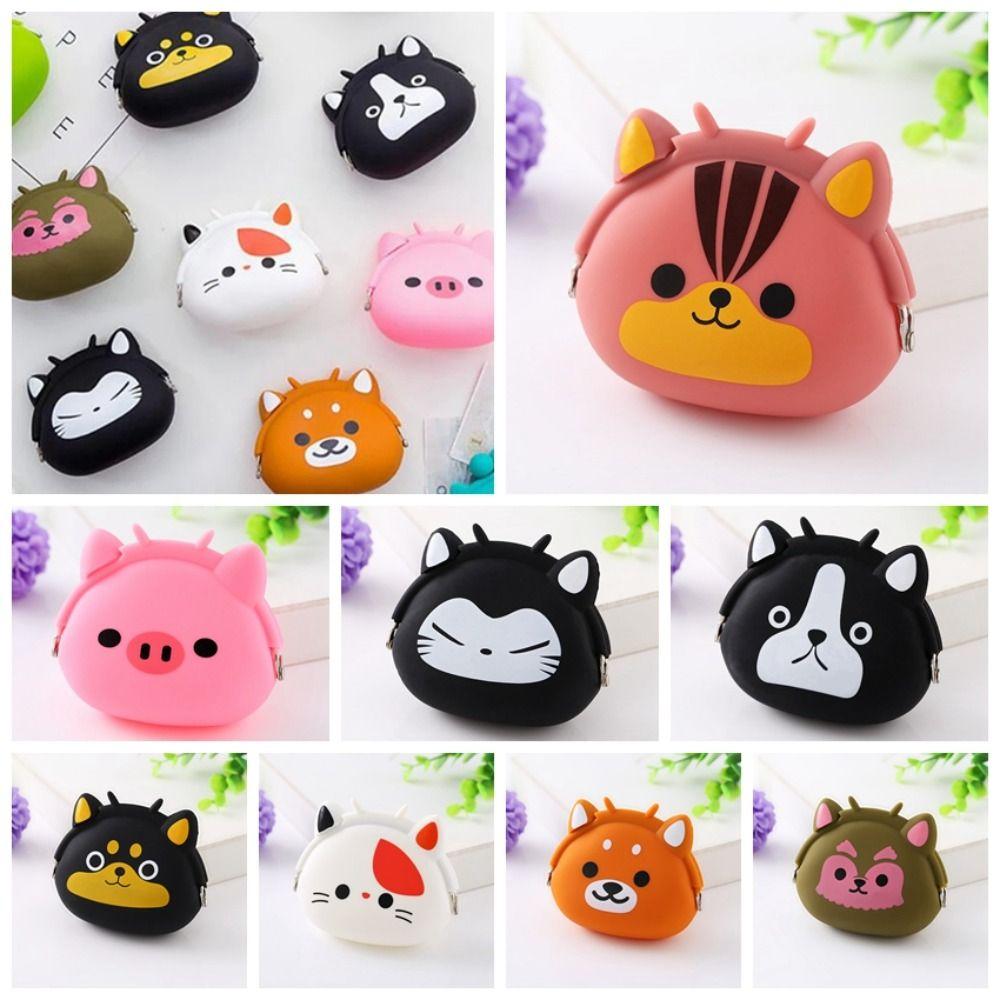 Solid Color Small Animal Wallet Mini Data Cable Storage Bag Cartoon Silicone Coin Purse Gift