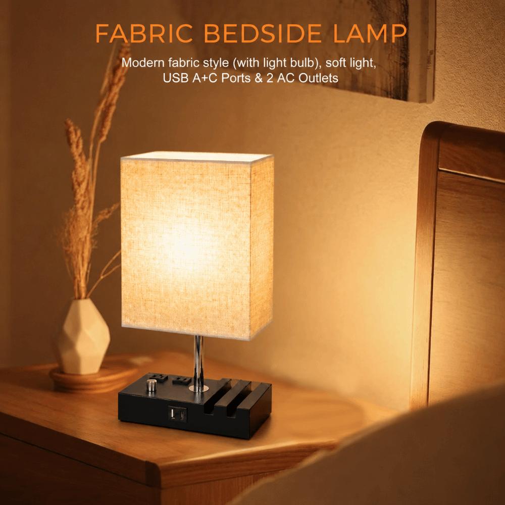 Fabric Lampshade LED Desk Light Warm White LED Bulb Table Lamp Eye-Caring Desk Light  Bedroom