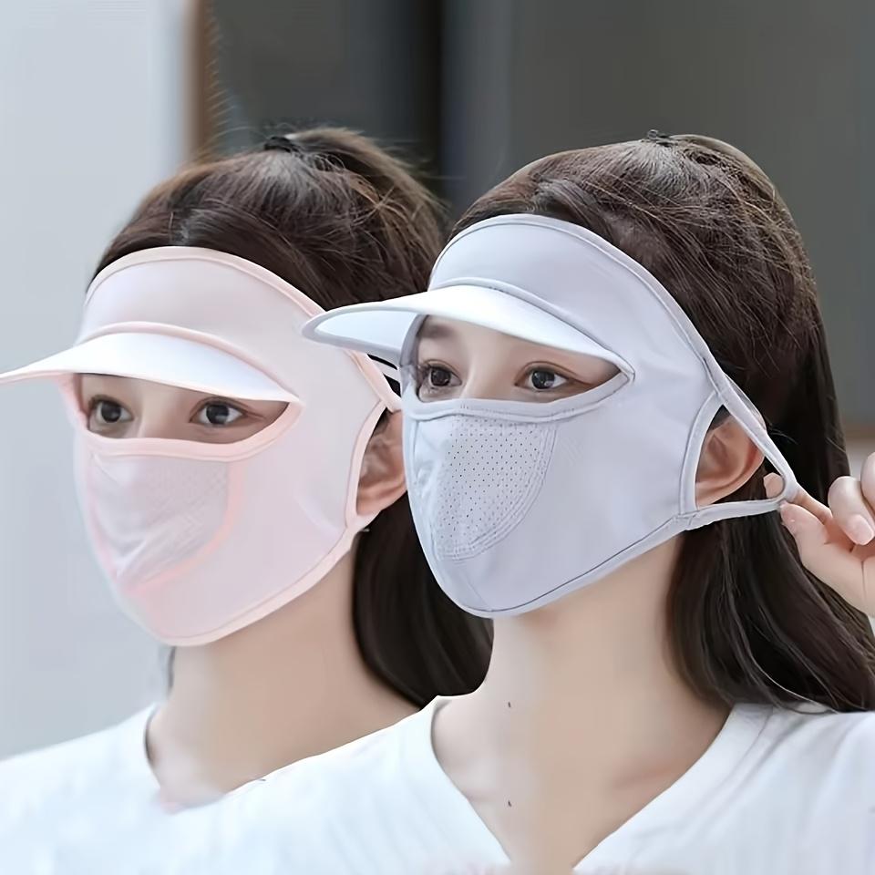 Summer Sun Protection Face Covering with Visor - Breathable Polyester Face Scarf, Elastic Fit, Sun-Proof, Washable Full Face Mask for Going OutC