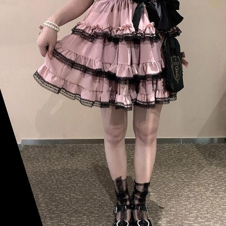 Бюстье-тортовое платье в стиле Лолиты Темная девичья кружевная многослойная кружевная юбка