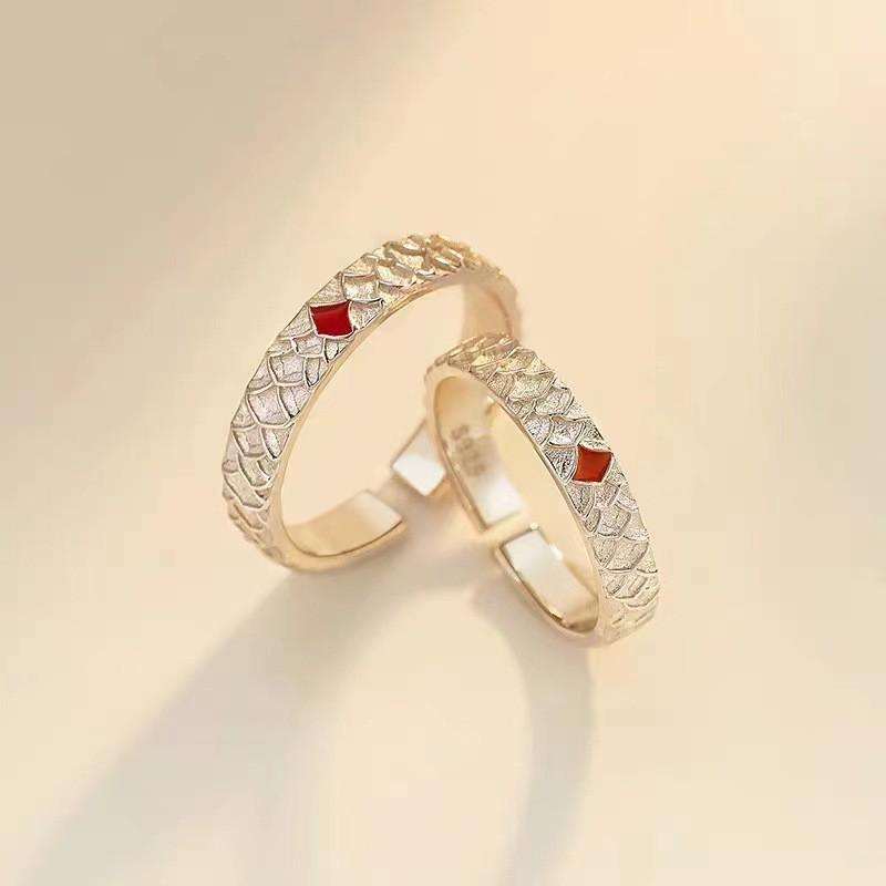 Adjustable Open Ring Set Couples Geometric Vintage Style Plated Romantic Gift