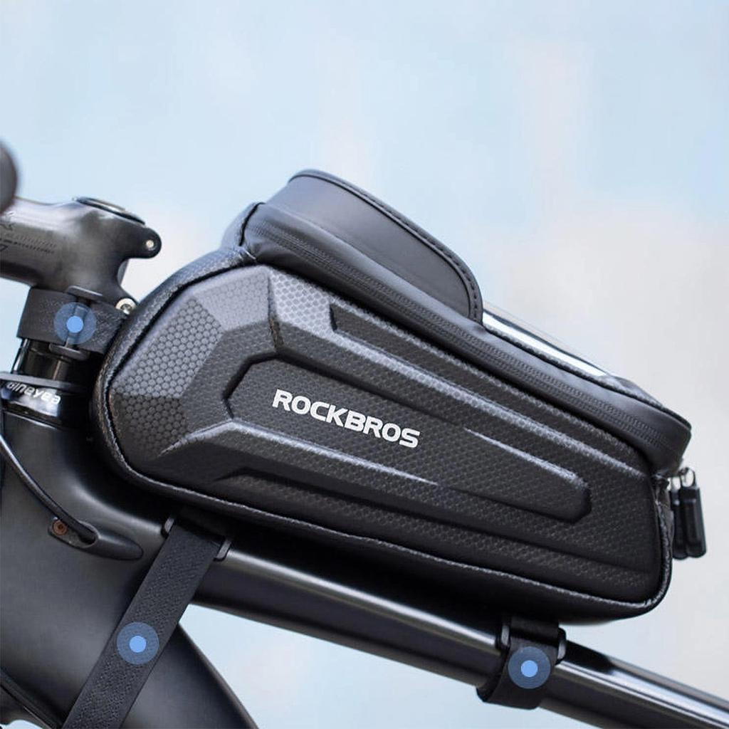 Armored bicycle frame bag with phone pocket and navigation system, 1.7l + cover - black