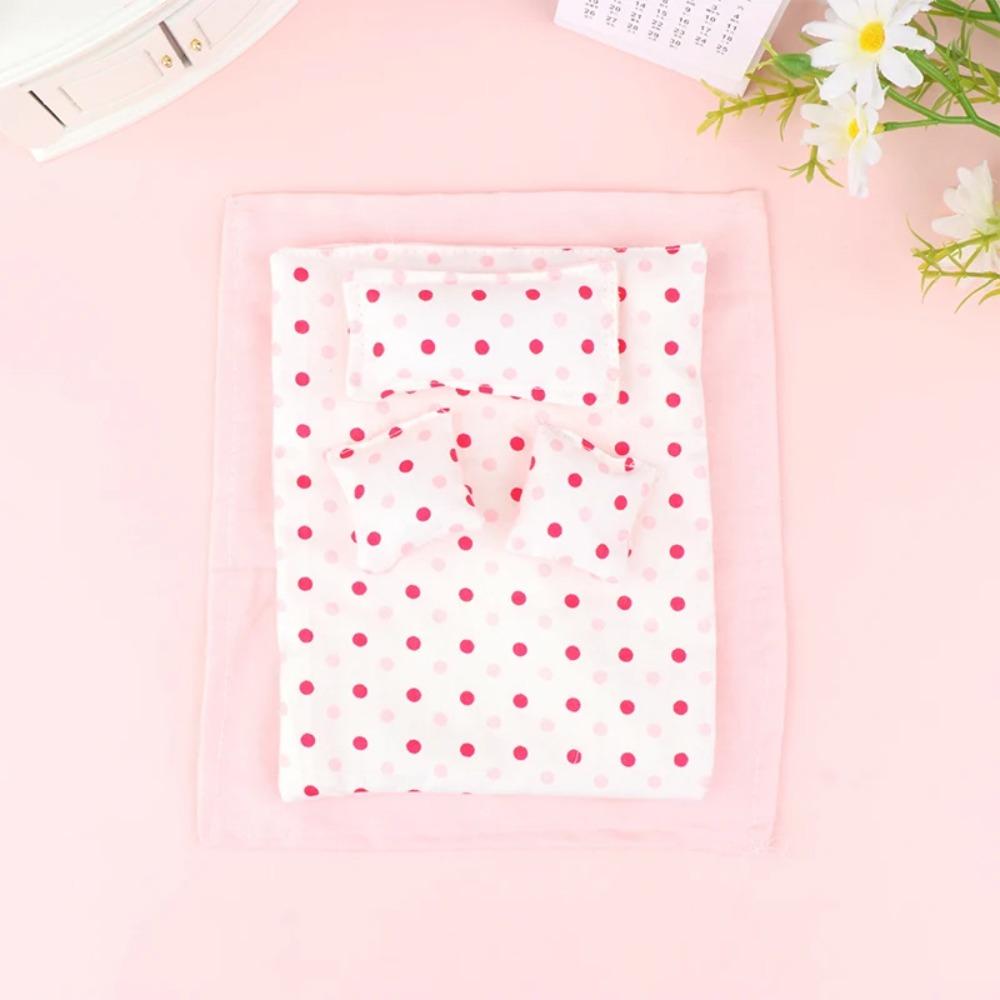 Five-piece Set Dollhouse Miniature Bed Bed Sheet 20cm Plush Doll Bedding  Doll Accessories