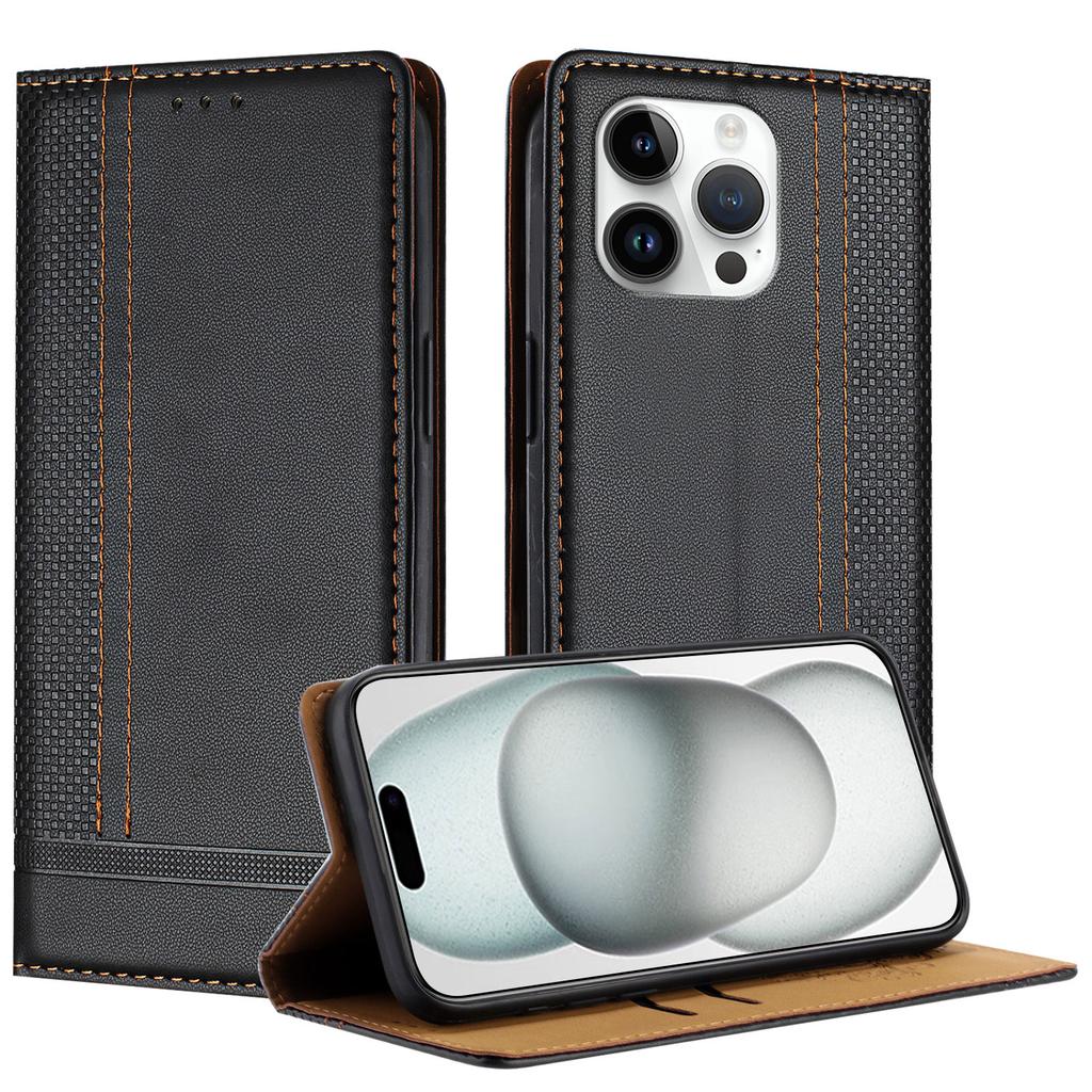 Чехол-книжка из кожи с тиснением Litchi Grain для iPhone 6,7,8 серий, iPhone X серий, iPhone 11,12,13,14,15 серий, iPhone SE серий
