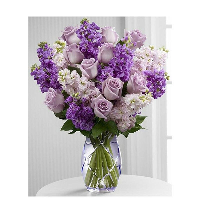 Алмазная живопись цветы полная дрель круглая алмазная вышивка фиолетовая лавандовая картина стразами домашний декор