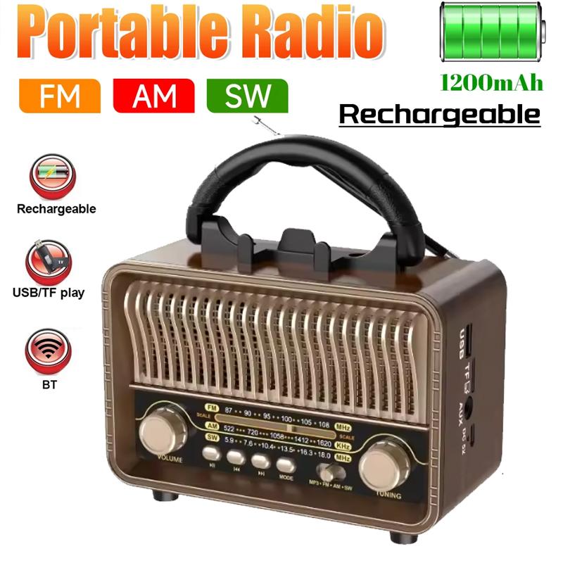 Ретро AM FM SW Многодиапазонное радио Античный дизайн с Bluetooth-динамиком TF/USB MP3-плеером