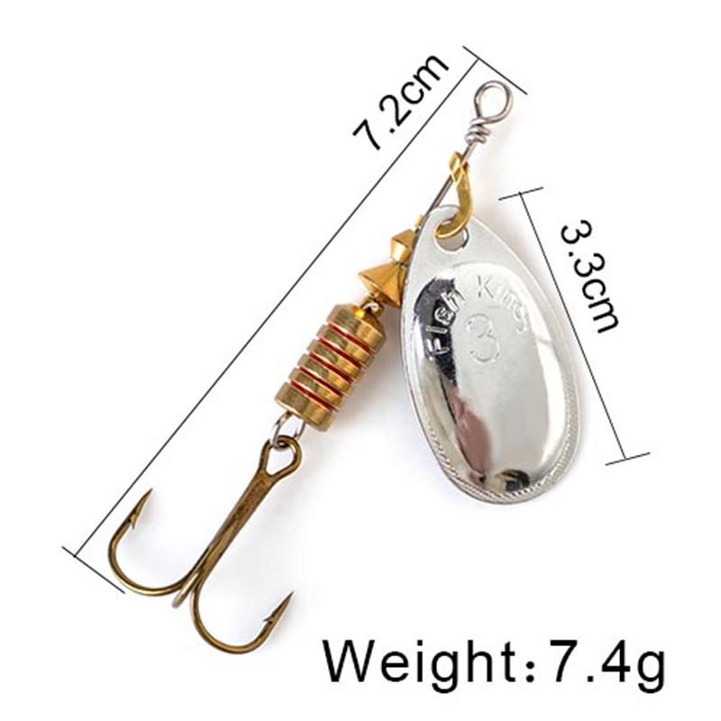 FISH KING Spinner Bait 3,9 г, 4,6 г, 7,4 г, 10,8 г, 15 г, приманки для ложки, металлические приманки для щуки с тройными крючками, искусственная приманка для окуня, рыболовная приманка