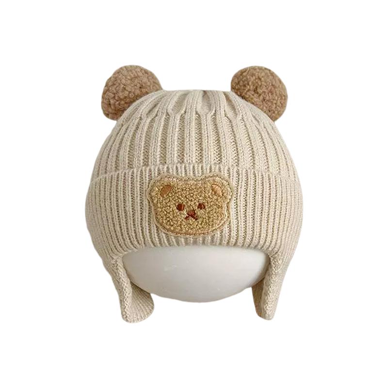 Милая зимняя вязаная детская шапка с мультяшным медведем, теплая детская шапочка для девочек и мальчиков, корейский капюшон для малышей, детские плюшевые шапочки для защиты ушей