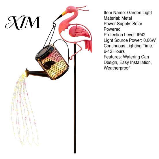 Garden Decorations for Home Solar Flamingo Watering Can Light, Powered LED Waterproof Eco Friendly Decor Pathway Light with Stake Patio Lawn