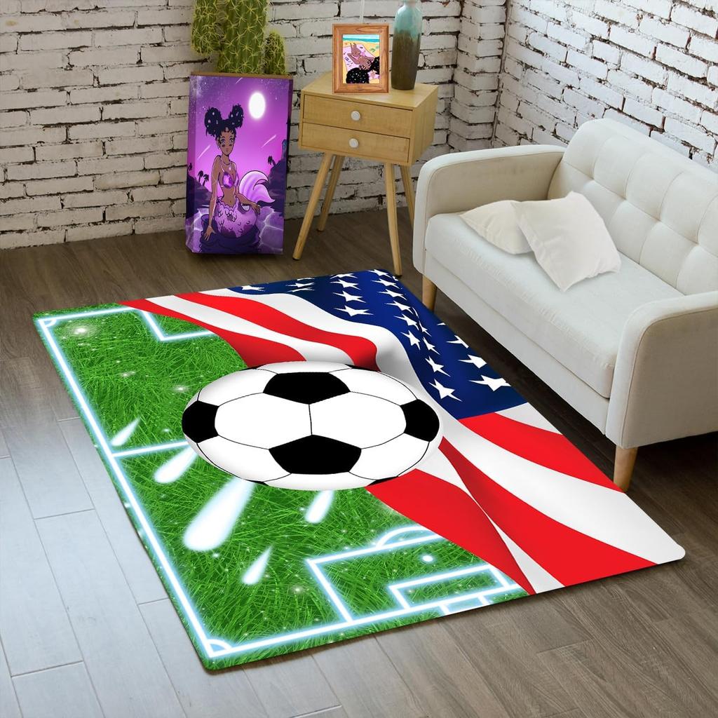 Basketball Rug for Boys Bedroom Kids Football Carpet Water Fire Sports Rugs for Boys Bedroom Baseball, Soccer Rug for Playroom