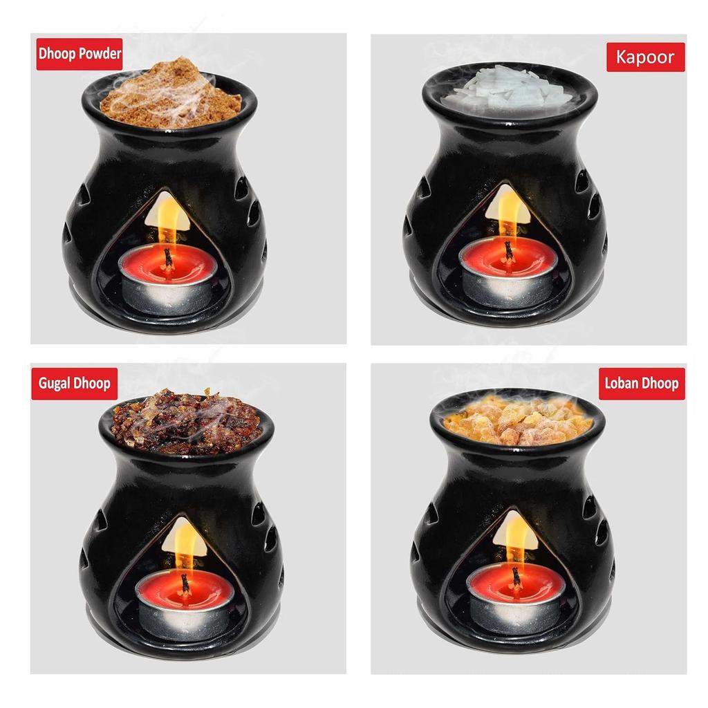 Ceramic Clay Candle Operated Aroma Burner (Black; 9 Cm)