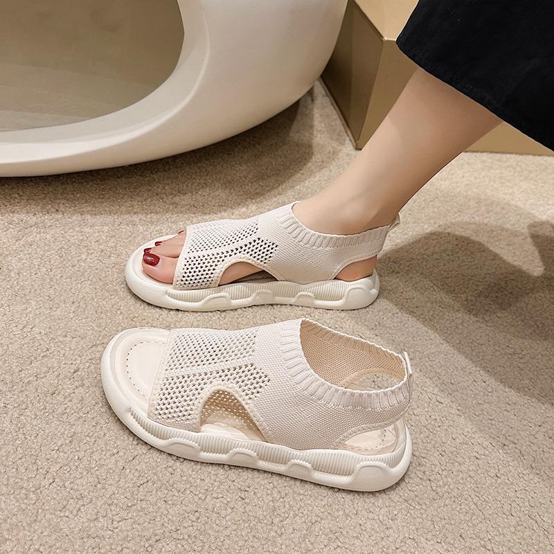 Womens Sandals Mesh Hollow Summer New Sport Fashion Platform 2024 Designer Flat with Casual Basic Solid Flip Flops Ladies Shoes