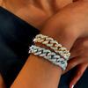Chunky Chain Bracelet with Sparkling Diamonds - Trendy European & American Street Style