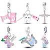 Real 925 Sterling Silver Headphones Watch Butterfly Pink Charms Beads Fit 925 Originals Bracelet For Women Jewelry Gifts