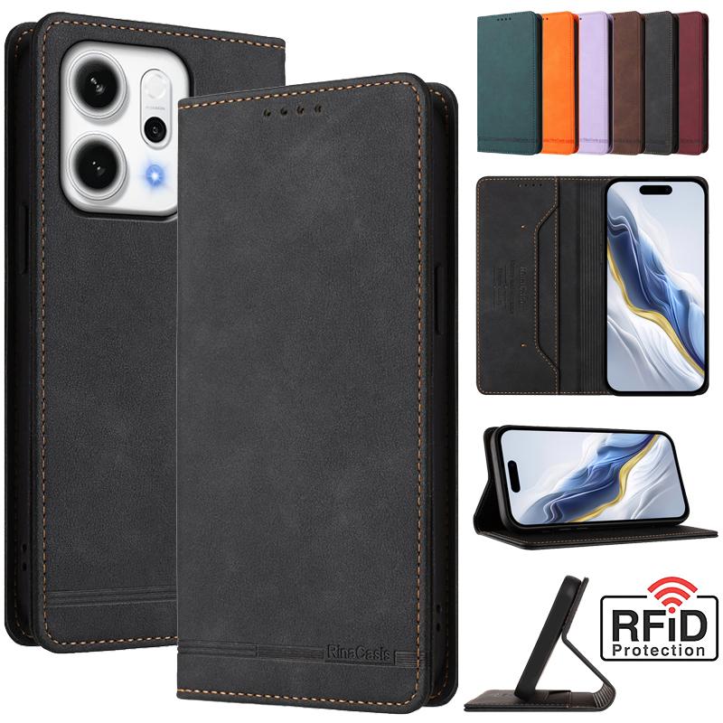 Кожаный Ретро Противоугонный Кошелек Чехол-книжка Для OPPO Reno14 Reno13 F Reno12 FS Reno 14 13 12 11 Pro 5G 4G Чехол для телефона Магнитная сумка
